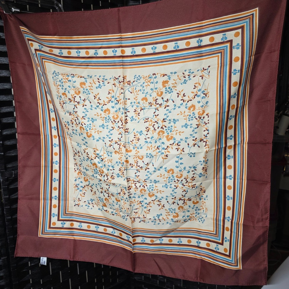Vintage 1979 Totes Rain Scarf Floral Water Repellent Square Head Scarf Burgundy